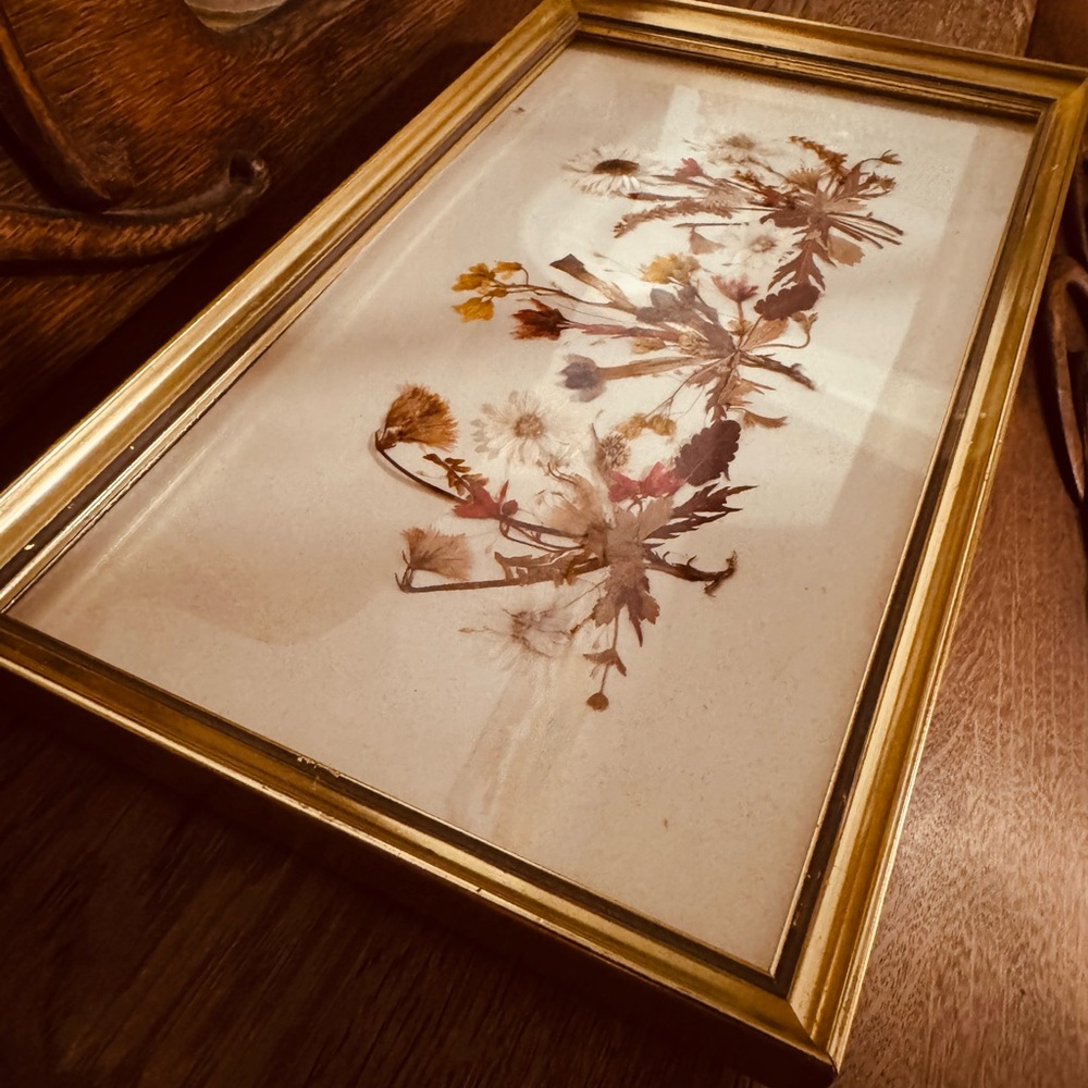 VTG Reichlin Framed Floral Art Pressed Flowers with Gold Frame Switzerland - Picture 5 of 6